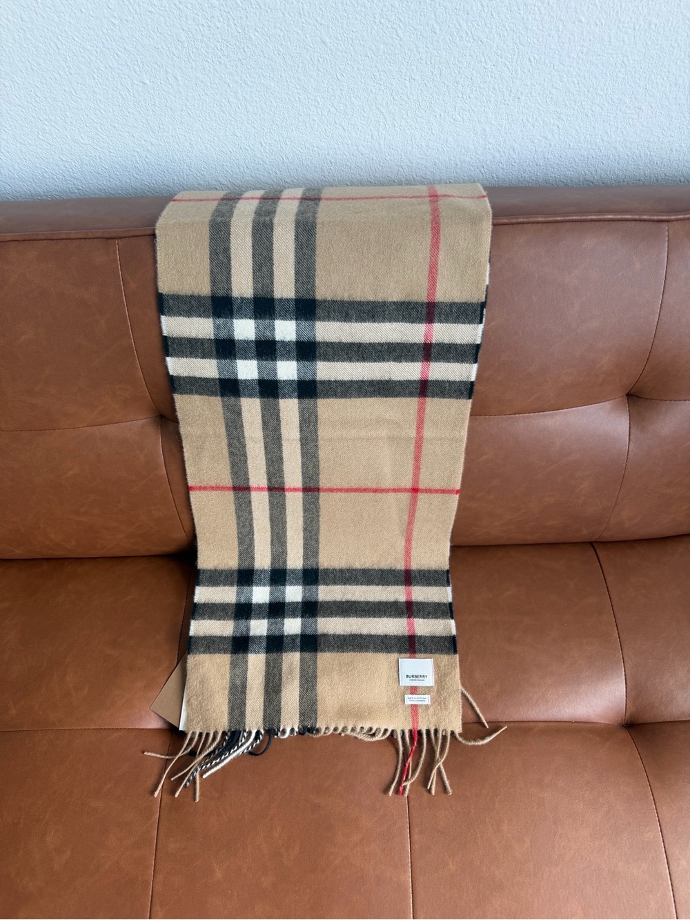 Burberry Scarf 100 % Cashmere Plaid Giant Icon Camel Check Size 168x30